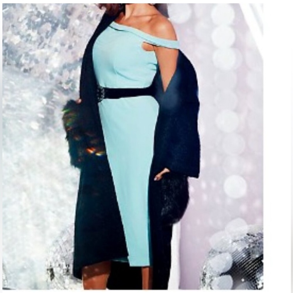 Eva Mendes NY&Co off shoulder belted dress mint blue Sz 12 NWT